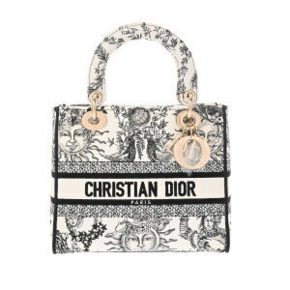 Dior LADY LITE Bag Toile de Joux Soleil White Black Canvas Handbag